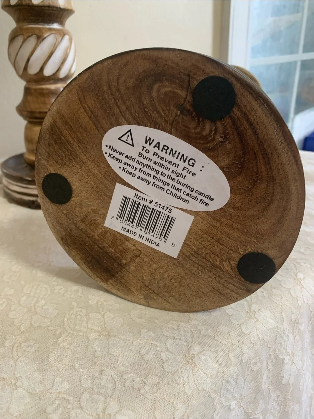 The Wooden Town Rustic Wood Pillar Candle Holders Set of 2 Swirl Carved 18